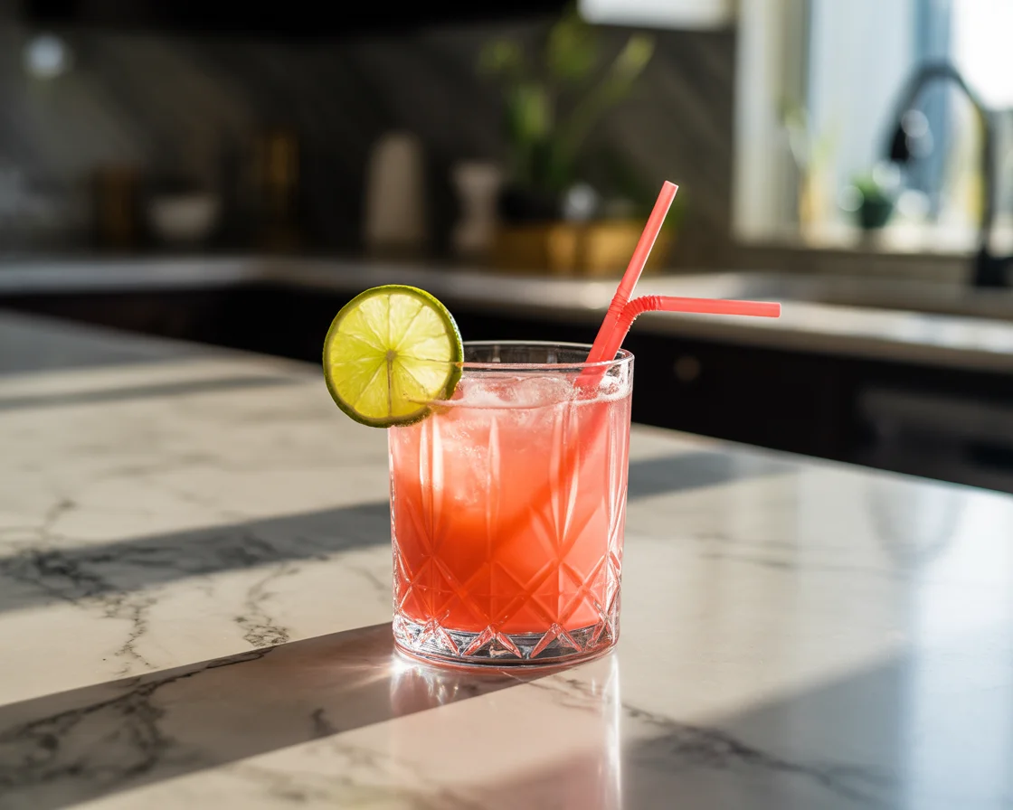 Finished Himalayan pink salt weight loss drink with lime garnish in a glass, perfect for daily wellness and metabolism support